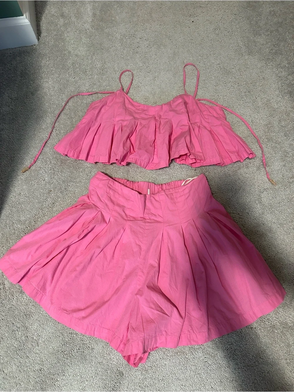 Free People Pink Matching Set Crop Cami & Pleated Skort Size m